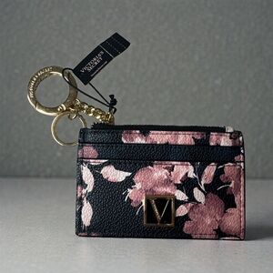 Victoria's Secret Black and Pink Floral Card Holder